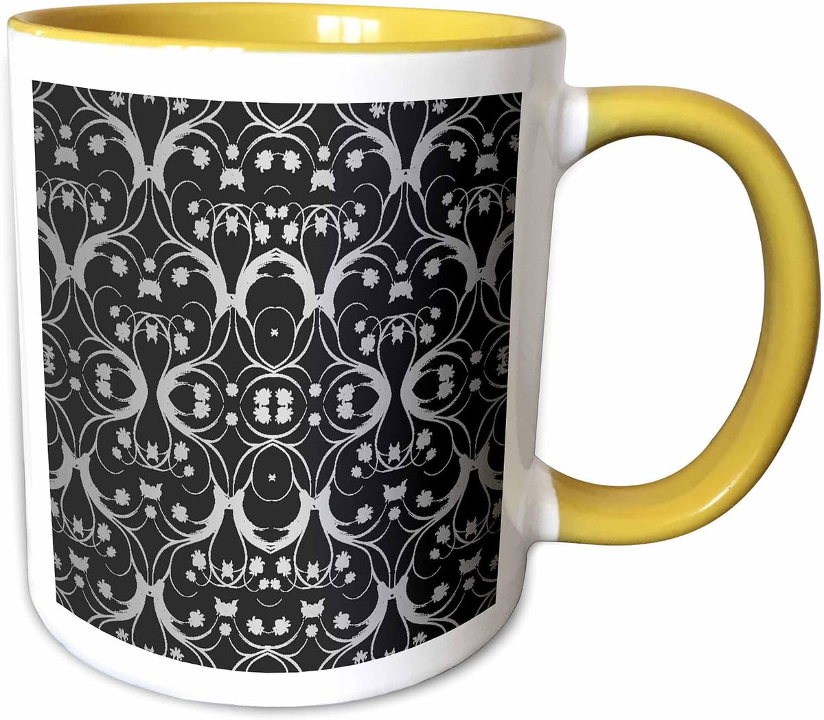 Steel Gray Fancy Flower Damask Pattern Ceramic Mug
