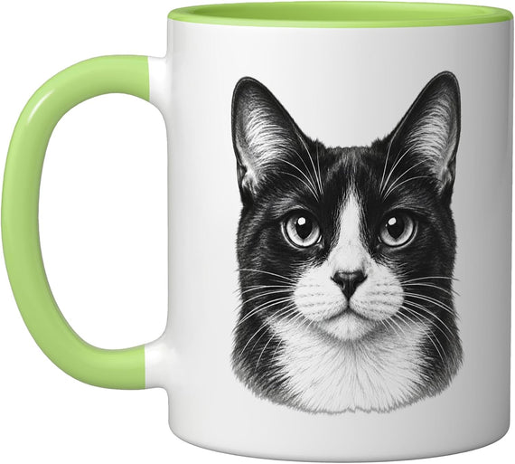 Black White Cat Portrait Ceramic Mug
