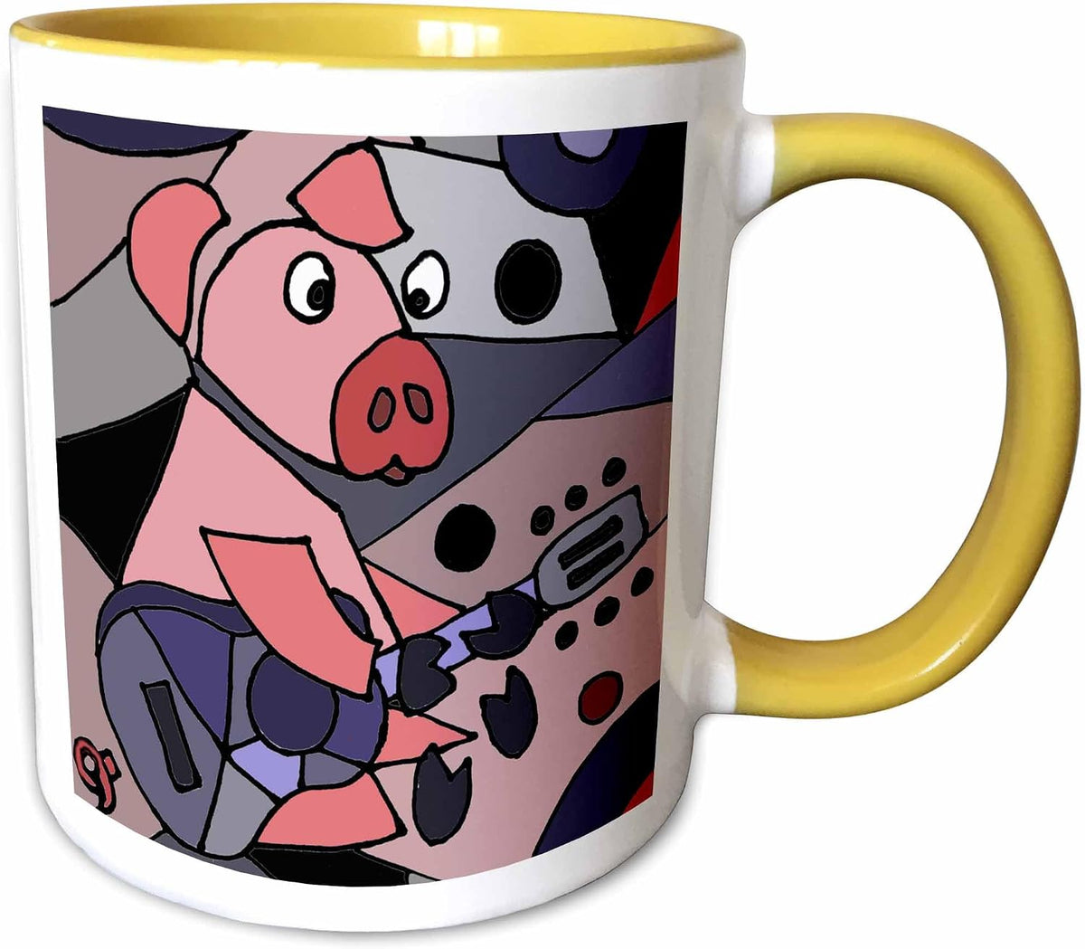 Funny Pink Pig Playing Guitar Modern Art Ceramic Mug