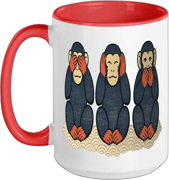 Three Monkeys, Japanese See Hear Speak No Evil Wise Monkey Ceramic Mug