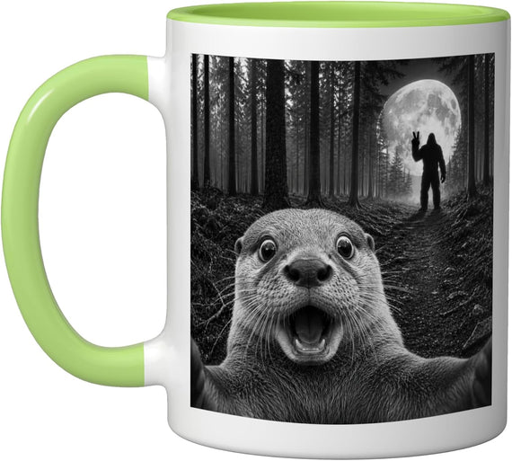 Sea Otter Selfie with Bigfoot Peace Sign Sasquatch Ceramic Mug