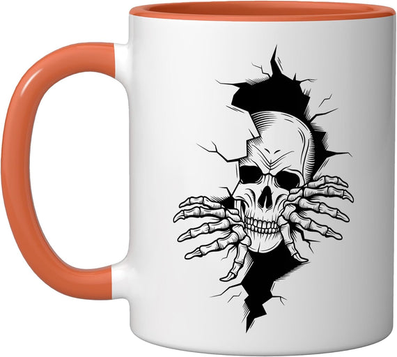Skull Peeking Through Hole Halloween Ripped Skull Gothic Ceramic Mug