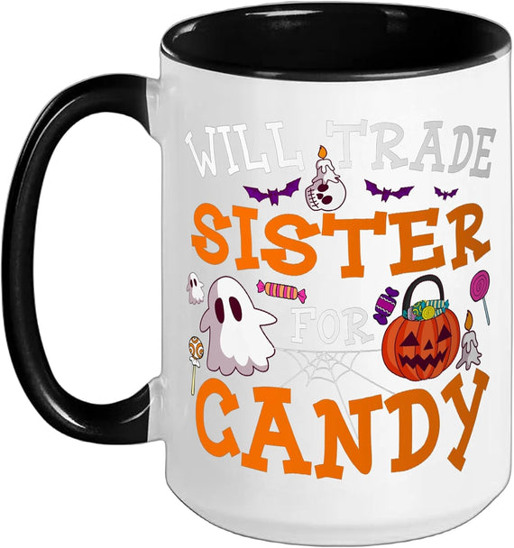 Will Trade Sister for Candy Pumpkin Lantern Halloween Ceramic Mug