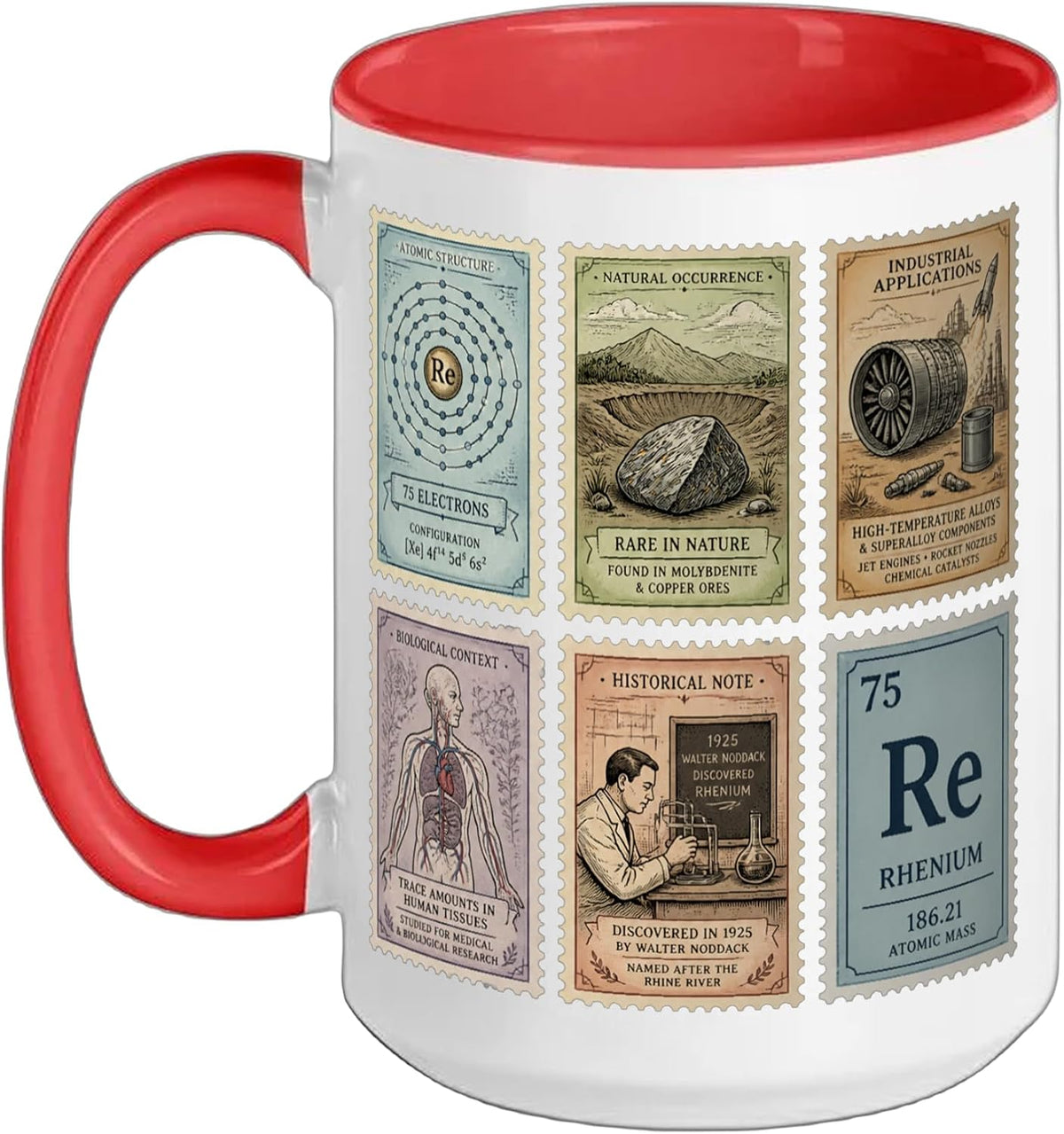 Vintage Stamp Periodic Element Re Rhenium Ceramic Mug