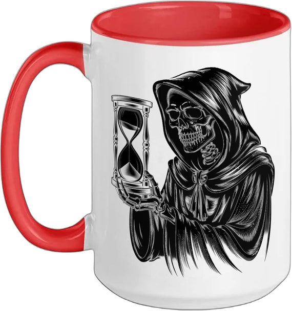 Grim Reaper Hourglass Gothic Death Illustration Halloween Ceramic Mug