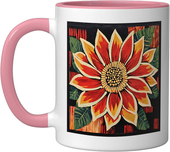Folk Art Dahlia Flower Graphic Ceramic Mug