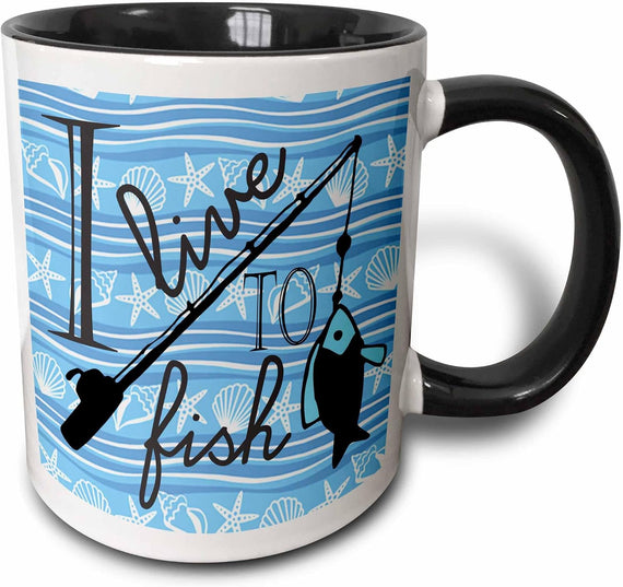 I Live To Fish Blue Ceramic Mug