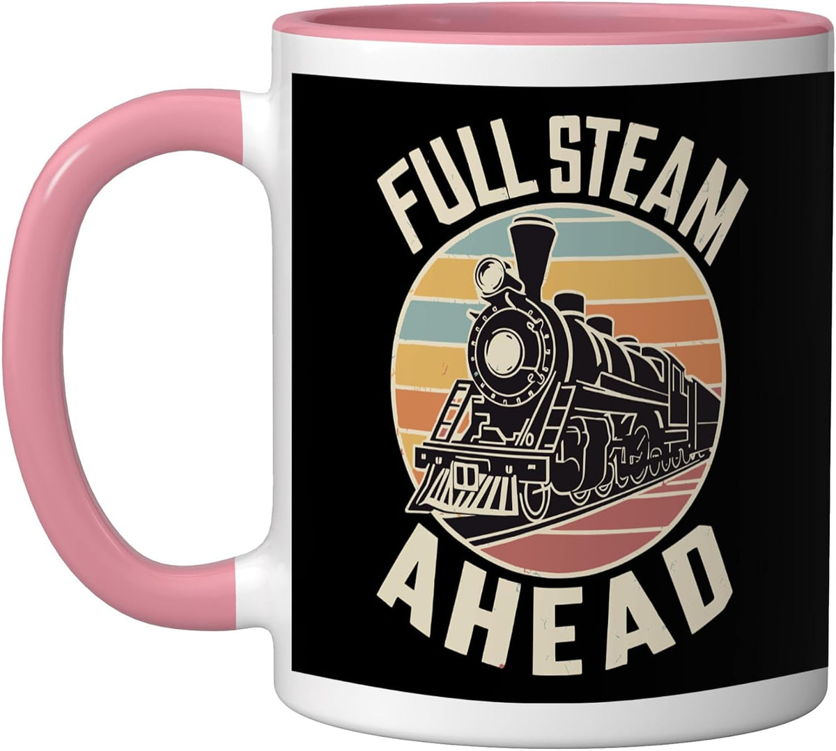 Full Steam Ahead Retro Sunset Steam Train Design Art Ceramic Mug