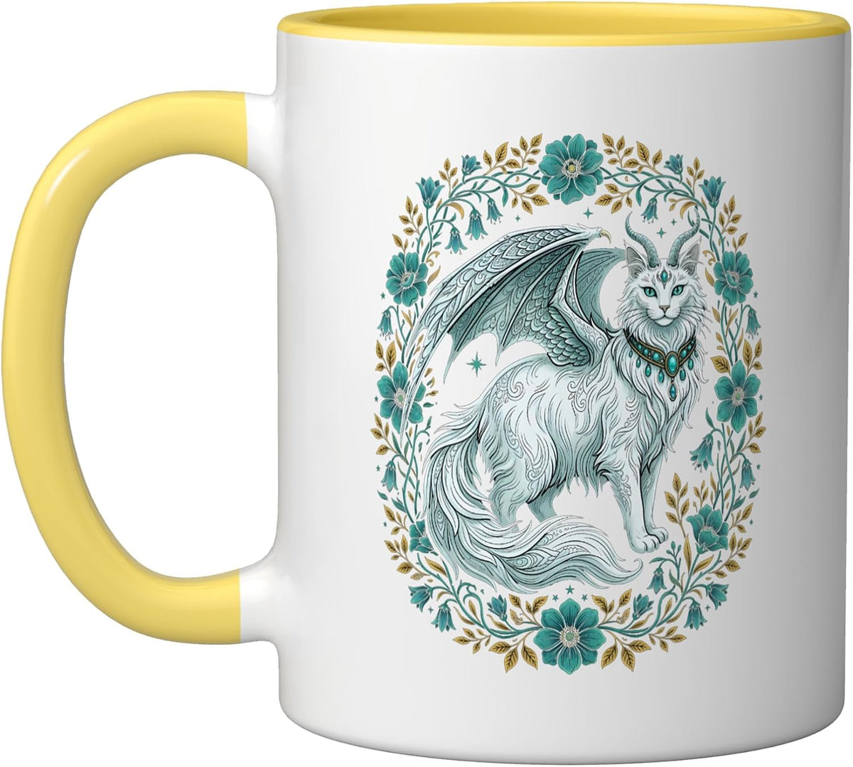 Mystical Cat Floral Fantasy Ceramic Mug