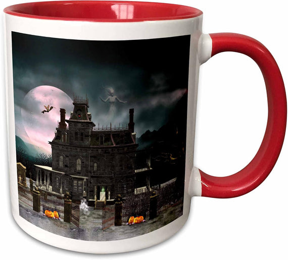 Halloween Haunted House in Night with Ghosts Ceramic Mug