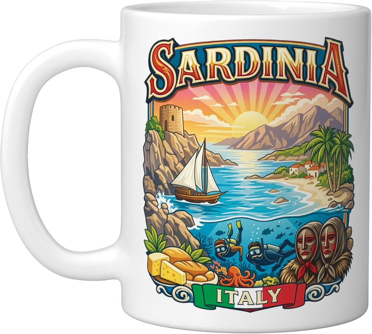 Sardinia Italy Italian Island Vacation Souvenir, White Ceramic Mug