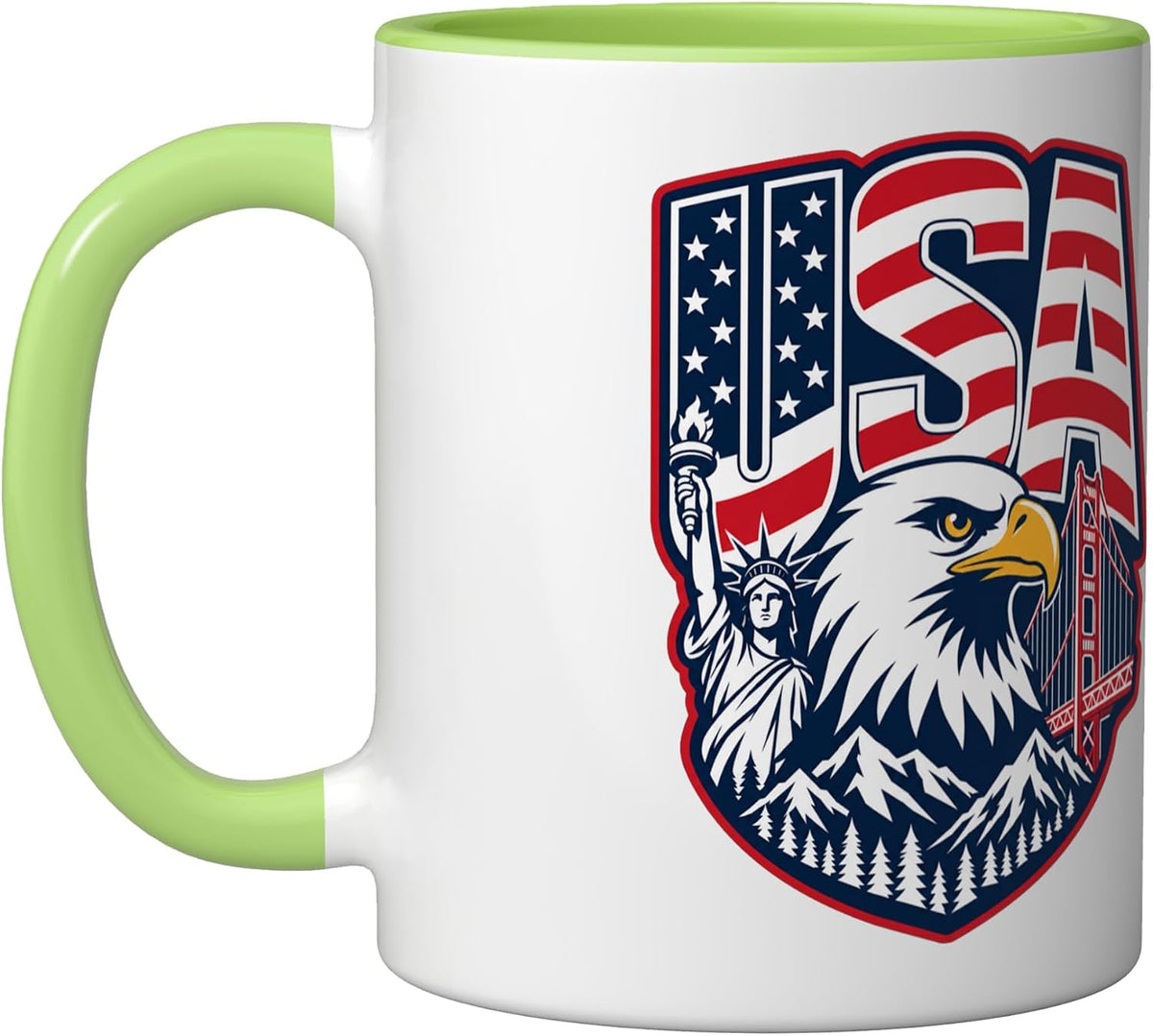 American Flag Bald Eagle Usa Statue Of Liberty Patriotic Ceramic Mug