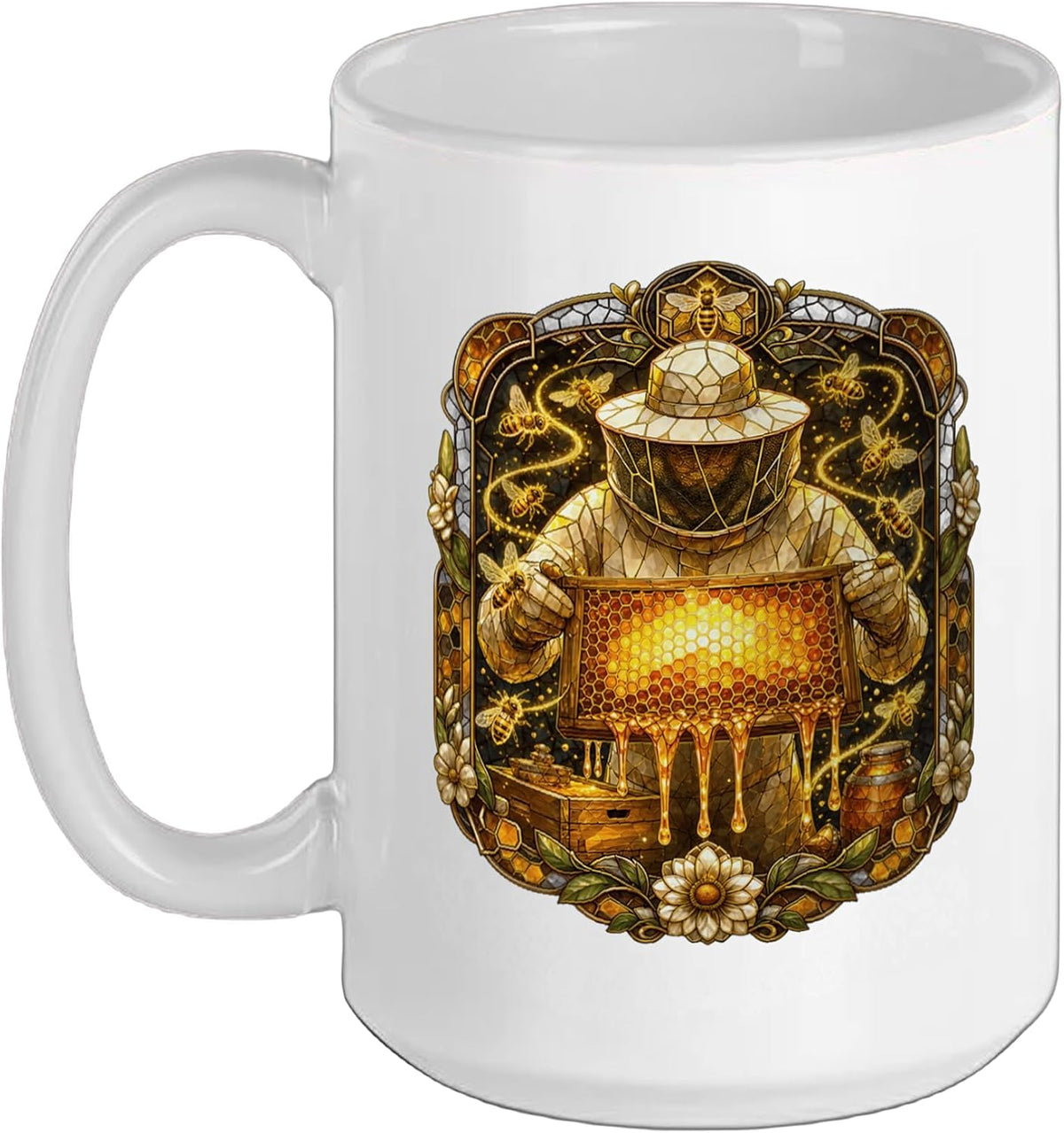 Beekeeper Honeycomb Stained Art Ceramic Mug