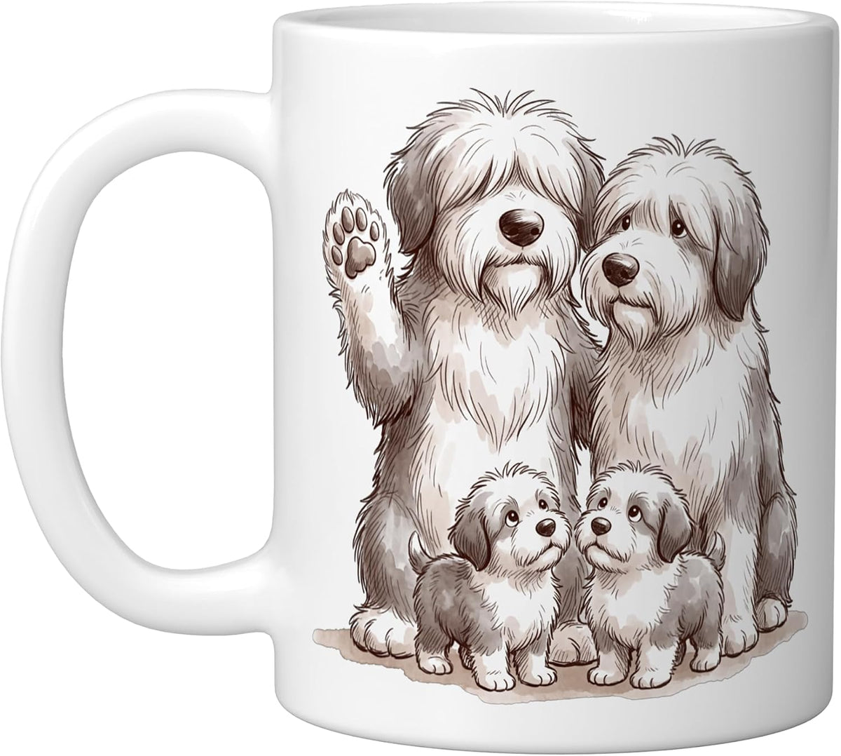 Cute Funny Bobtail Dogs Family Old English Sheepdog Ceramic Mug
