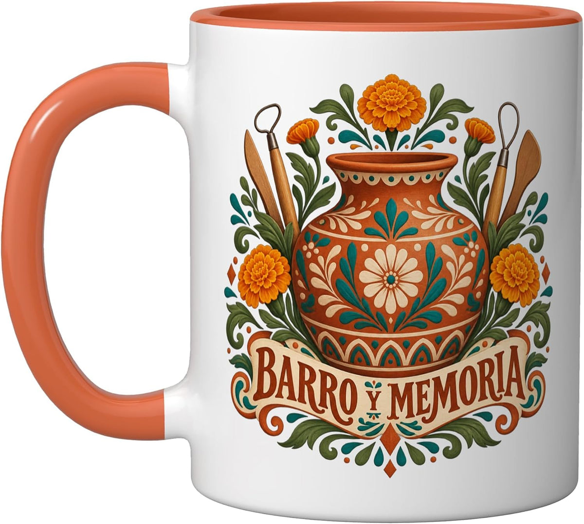 Barro Y Memoria Mexican Pottery Art Marigold Day Of The Ceramic Mug