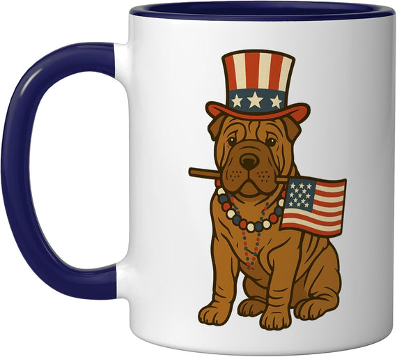 Shar Pei Dog Cute Funny July 4th American Flag Patriotic Ceramic Mug