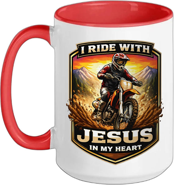 I Ride With Jesus In My Heart Dirt Bike Rider Motocross Mx Ceramic Mug