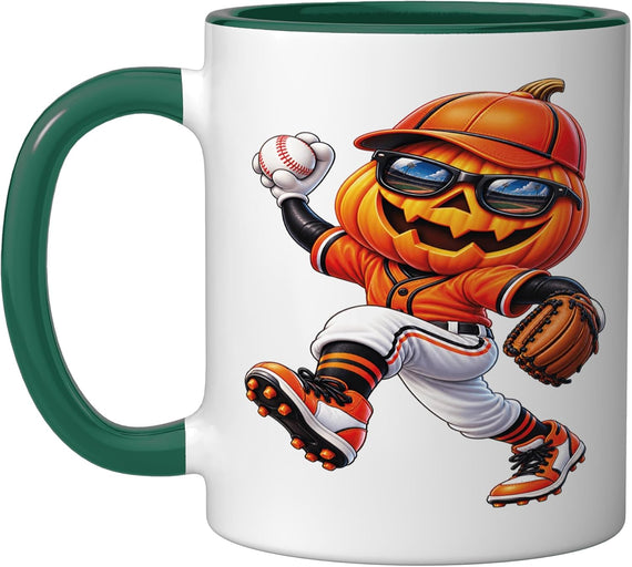 Pumpkin Face Baseball Pitcher Halloween Costume Men Boys Ceramic Mug