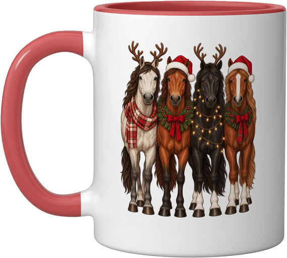 Western Christmas Horse Reindeer Santa Hat Cowgirl Womens Ceramic Mug