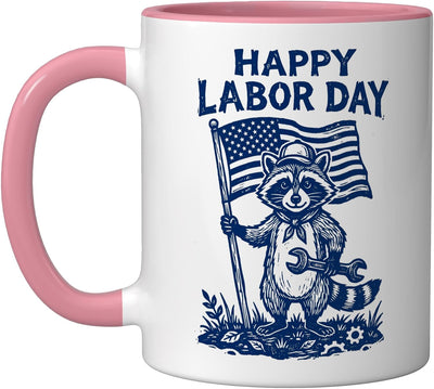 Retro Happy Labor Day Raccoon American Flag Patriotic Ceramic Mug