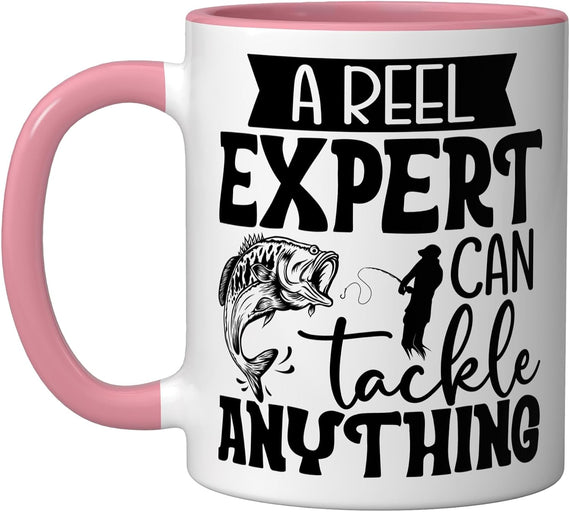 Retro Reel Expert Can Tackle Anything Bass Fisherman Ceramic Mug