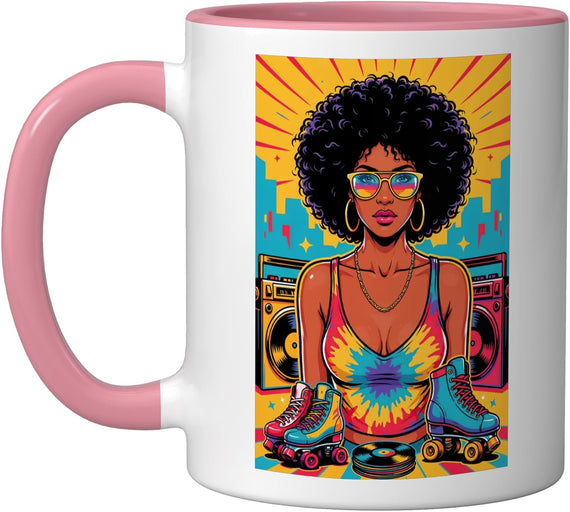 Afro Woman Roller Footwear Music Lover Ceramic Mug