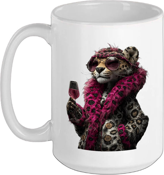 Stylish Leopard Portrait Animal Lover Graphic Round Pink Ceramic Mug