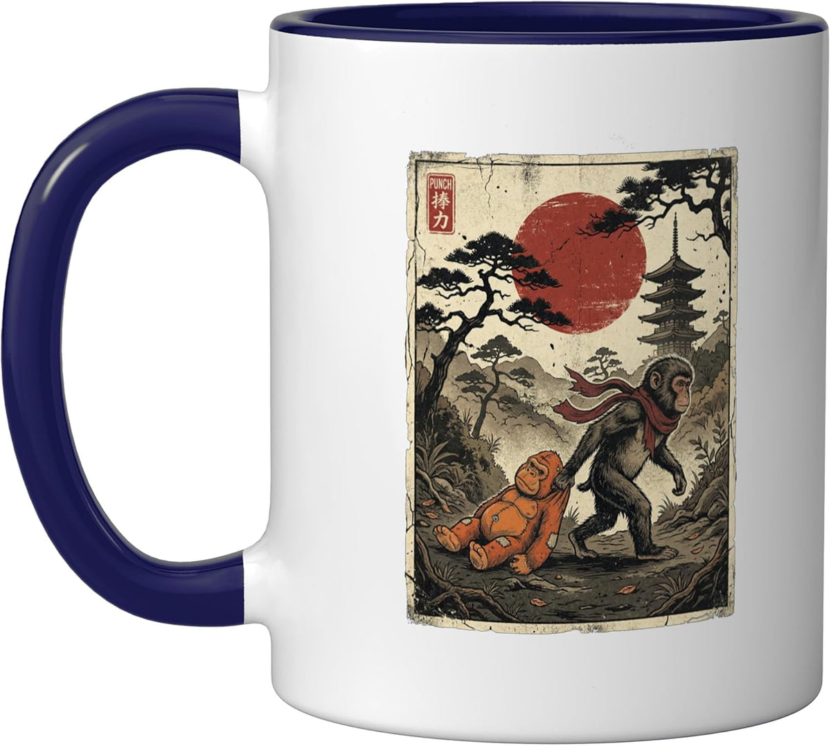 Monkey Pulls Ape Ukiyo-E Japan Red Sun Vintage Art Ceramic Mug