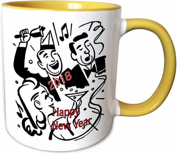 Retro B&W With Red Happy New Year New Ceramic Mug