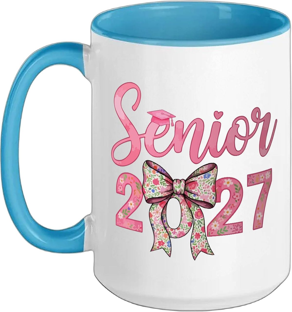 Coquette Pink Bow Flowers Senior 2027 Class Of Graduation Ceramic Mug