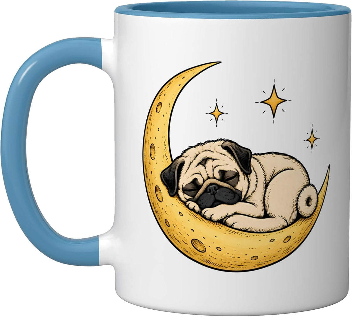 Sleeping Pug On Crescent Moon Cute Dog Lover Design Ceramic Mug