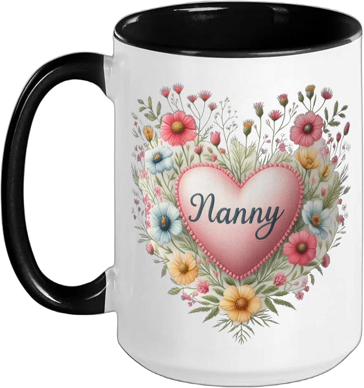 Nanny Heart Pillow Wildflower Bloom Design Ceramic Mug