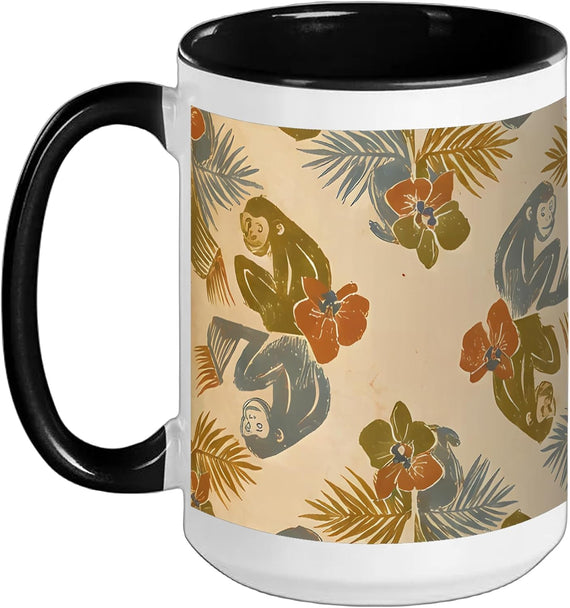 Retro Monkey Orchid Tropical Vintage Pattern Ceramic Mug