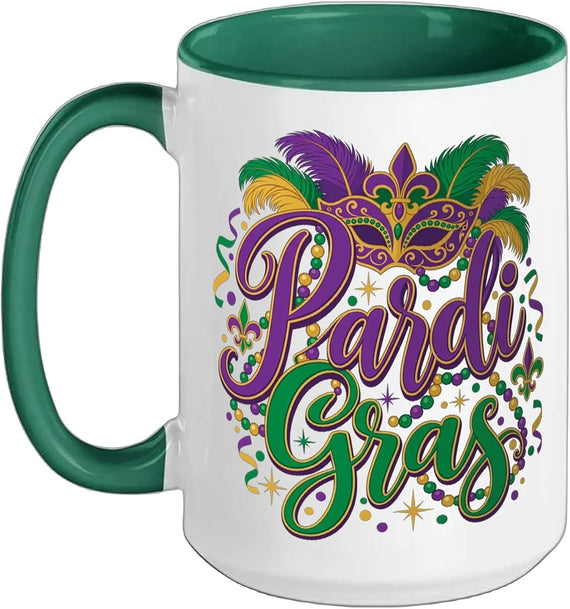 Mardi Gras Mask Beads Purple Green Golden Carnival Novelty Ceramic Mug