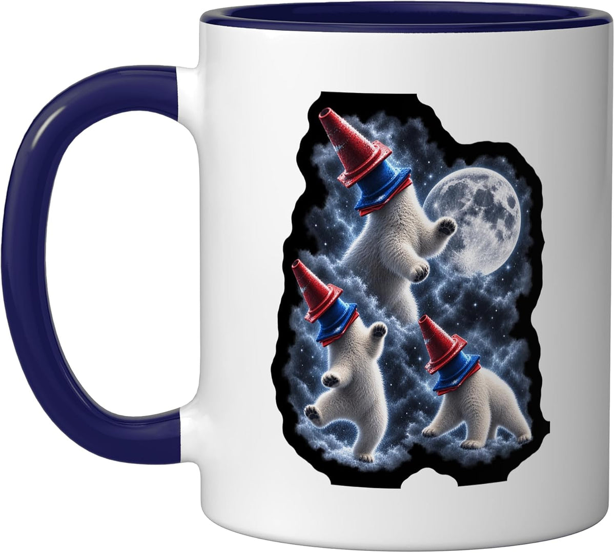 Surreal Polar Bears With Traffic Cones Moon Humor Ceramic Mug