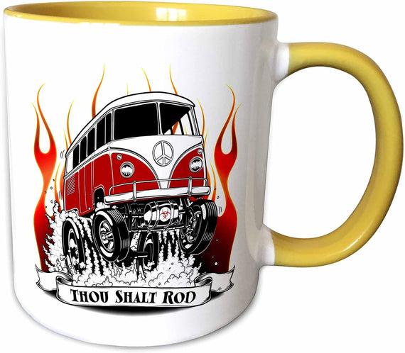 Thou Shalt Rod Hot Rod VW Bus Flames Ceramic Mug