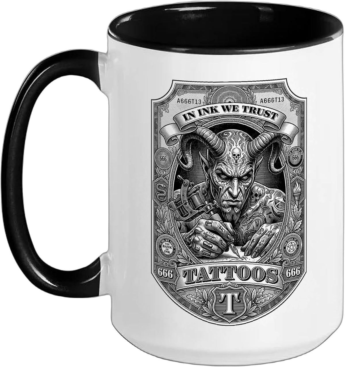 Tattoo Inked Devil Tattooist Banknote Money Funny Satan Ceramic Mug