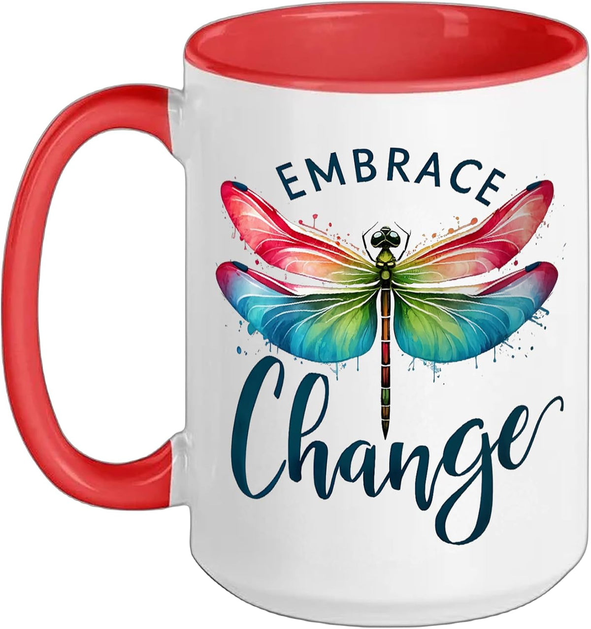 Watercolor Dragonfly Embrace Change Inspirational Art Ceramic Mug