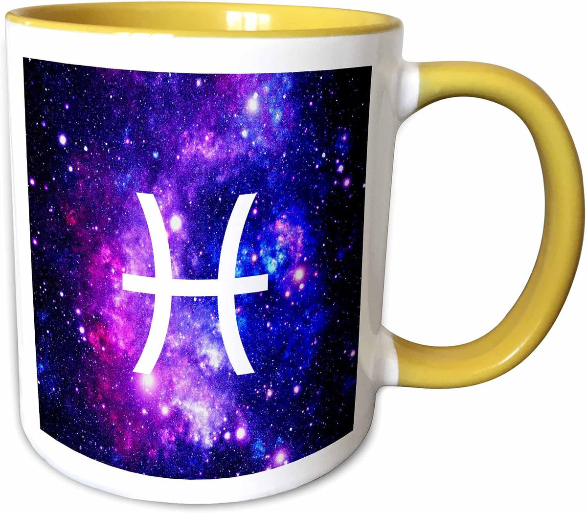 Pisces Glyph Star Sign On Purple Space Ceramic Mug