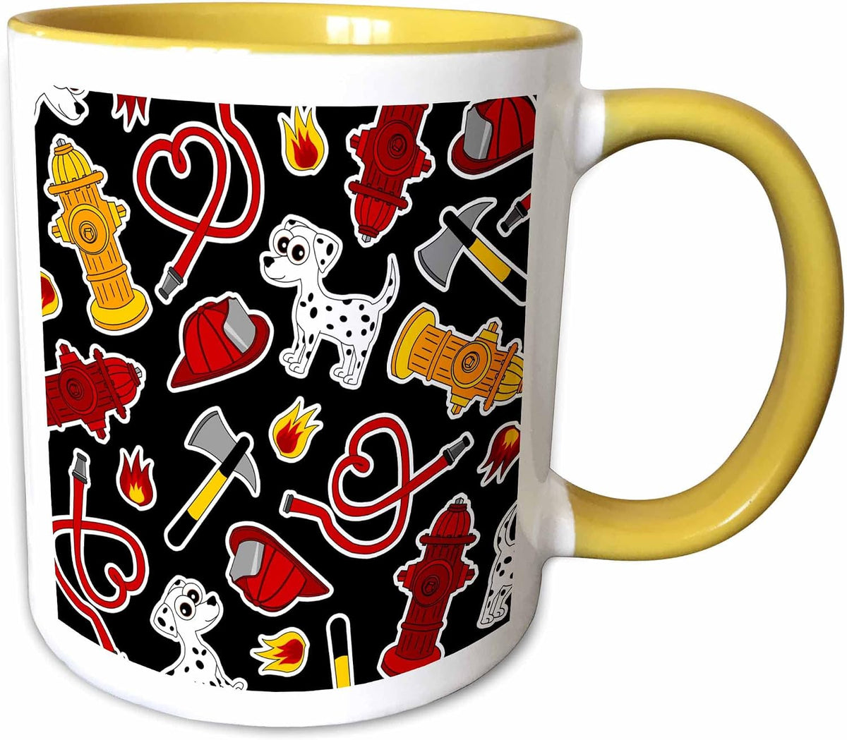 Firefighter Love Pattern Black Ceramic Mug