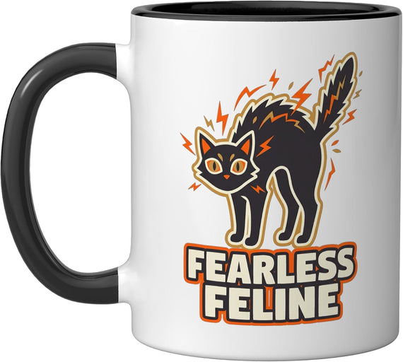 Black Cat Arched Back Lightning Bolts Halloween Cat Ceramic Mug