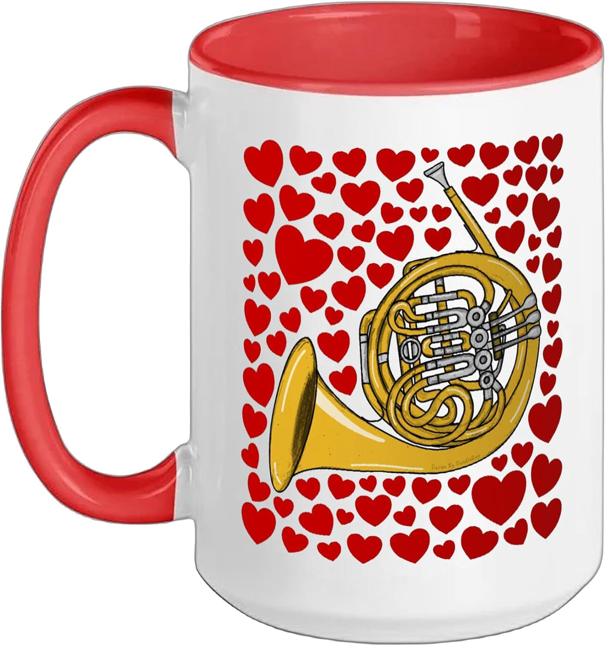 French Horn With Hearts, Valentines Wedding Brass Musician Ceramic Mug