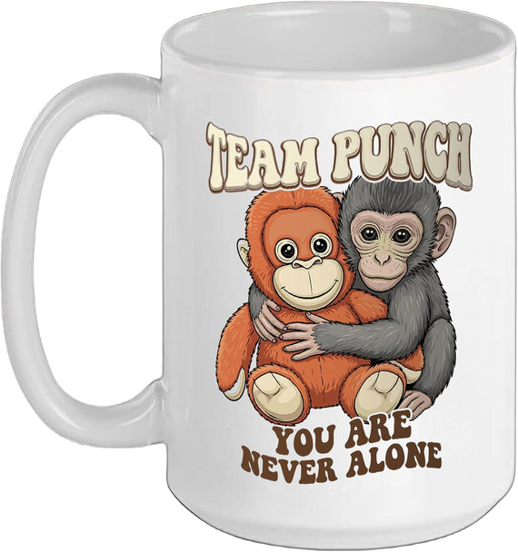 Team Punch Baby Monkey Hugging Orange Plush Groovy Design Ceramic Mug