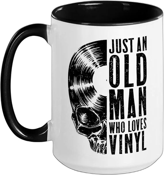 Just An Old Man Who Loves Vinyl Records Gothic Skull Lp Ceramic Mug