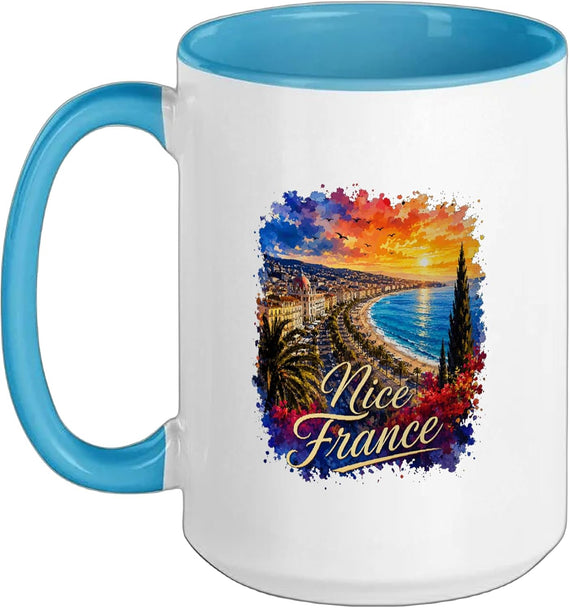 Nice France Watercolor Sunset Souvenir Travel Ceramic Mug