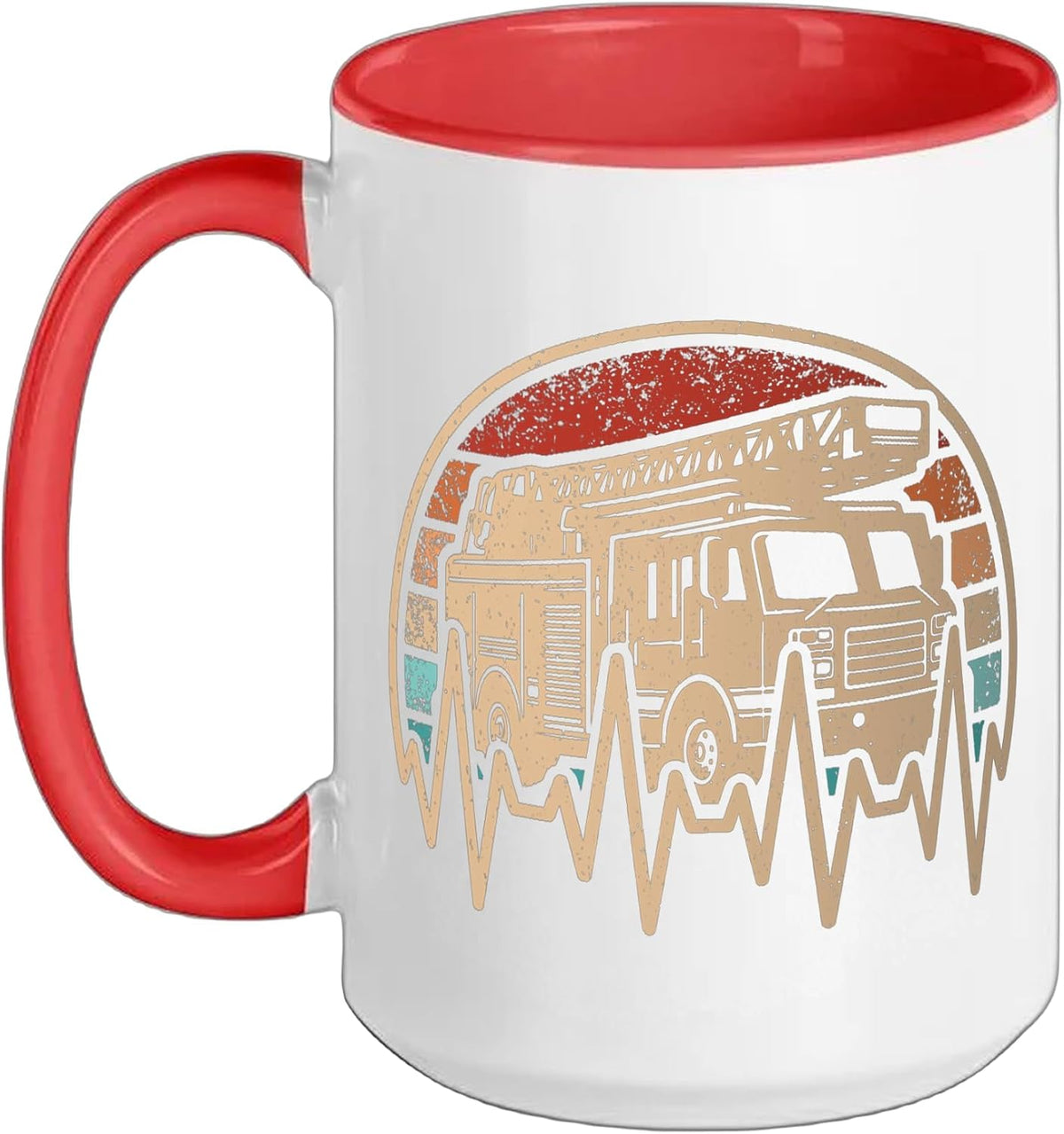 Fire Truck Heartbeat Fire Department Firefighter Men Boys Ceramic Mug