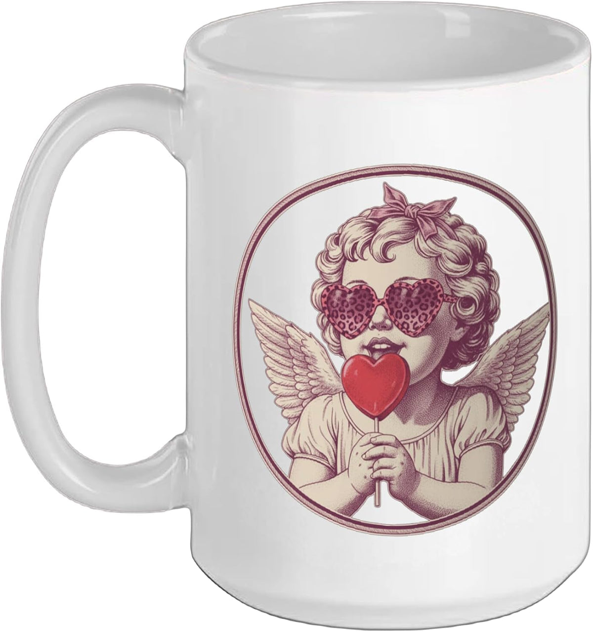 Cute Retro Cupid Angel Heart Lollipop Valentines Day Ceramic Mug
