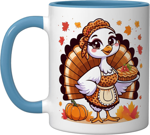 Blue Thanksgiving Turkey Leopard Ceramic Mug