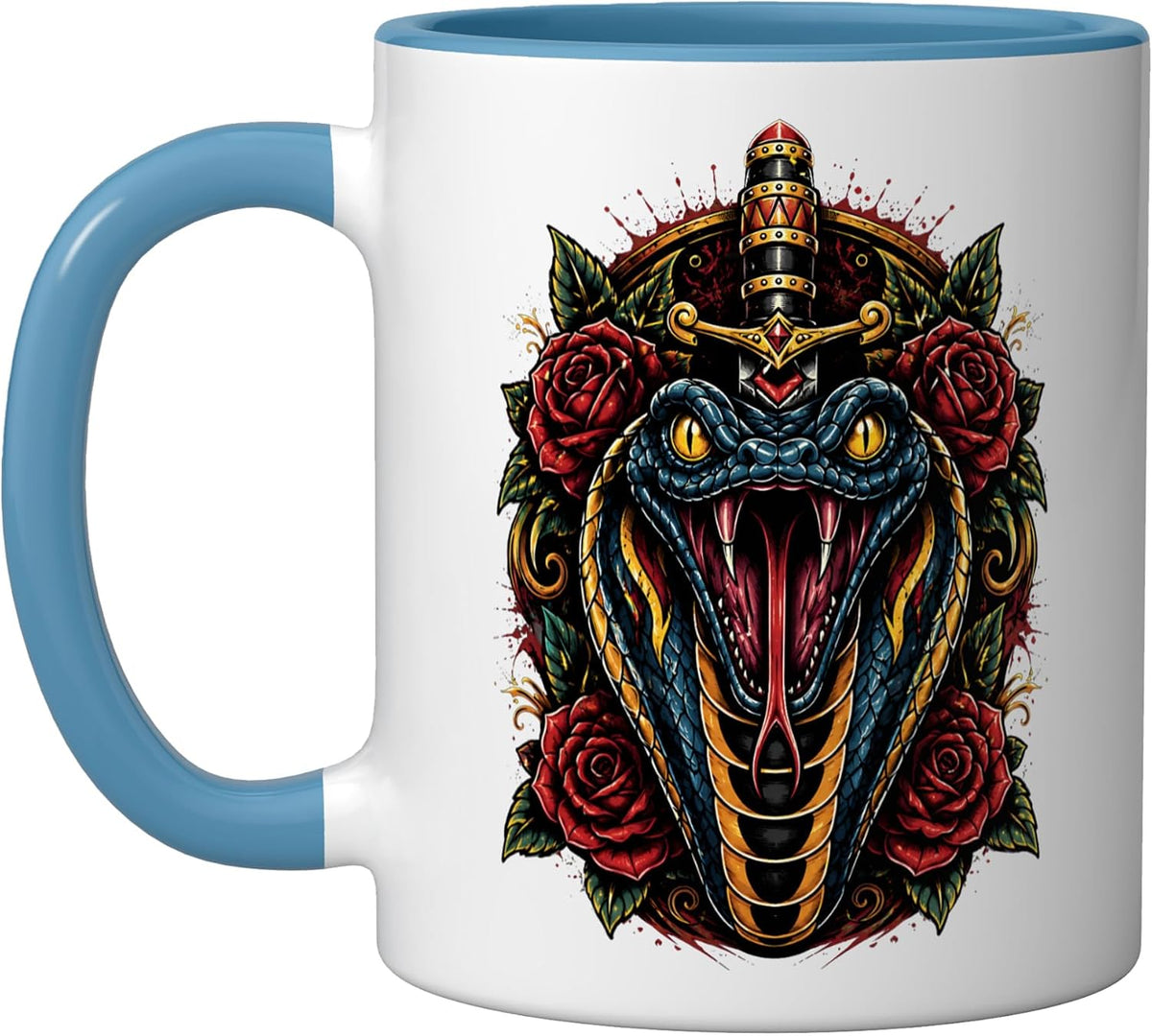 Cobra Dagger Roses Traditional Tattoo Art Ceramic Mug