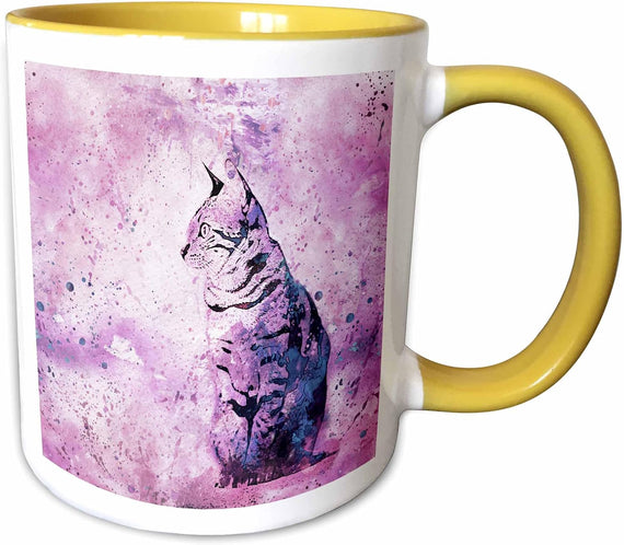 Purple And Pink Watercolor Cat Illustration Ceramic Mug